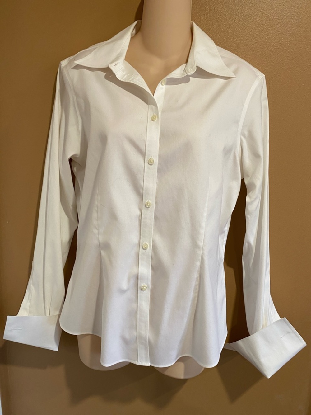 Brooks Brothers Women's White Fitted Button-Down Shirt French Cuff